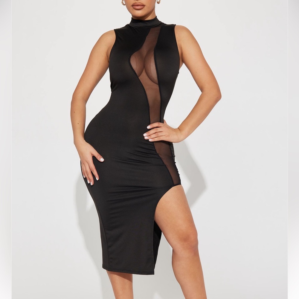 Elegant Black Sheer Panel Dress